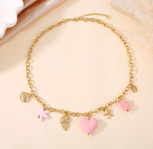 Parure cœur rose