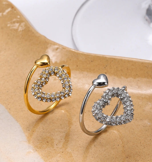 Bague cœur strass