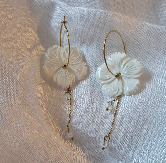 Boucles d'oreilles fleurs nacré